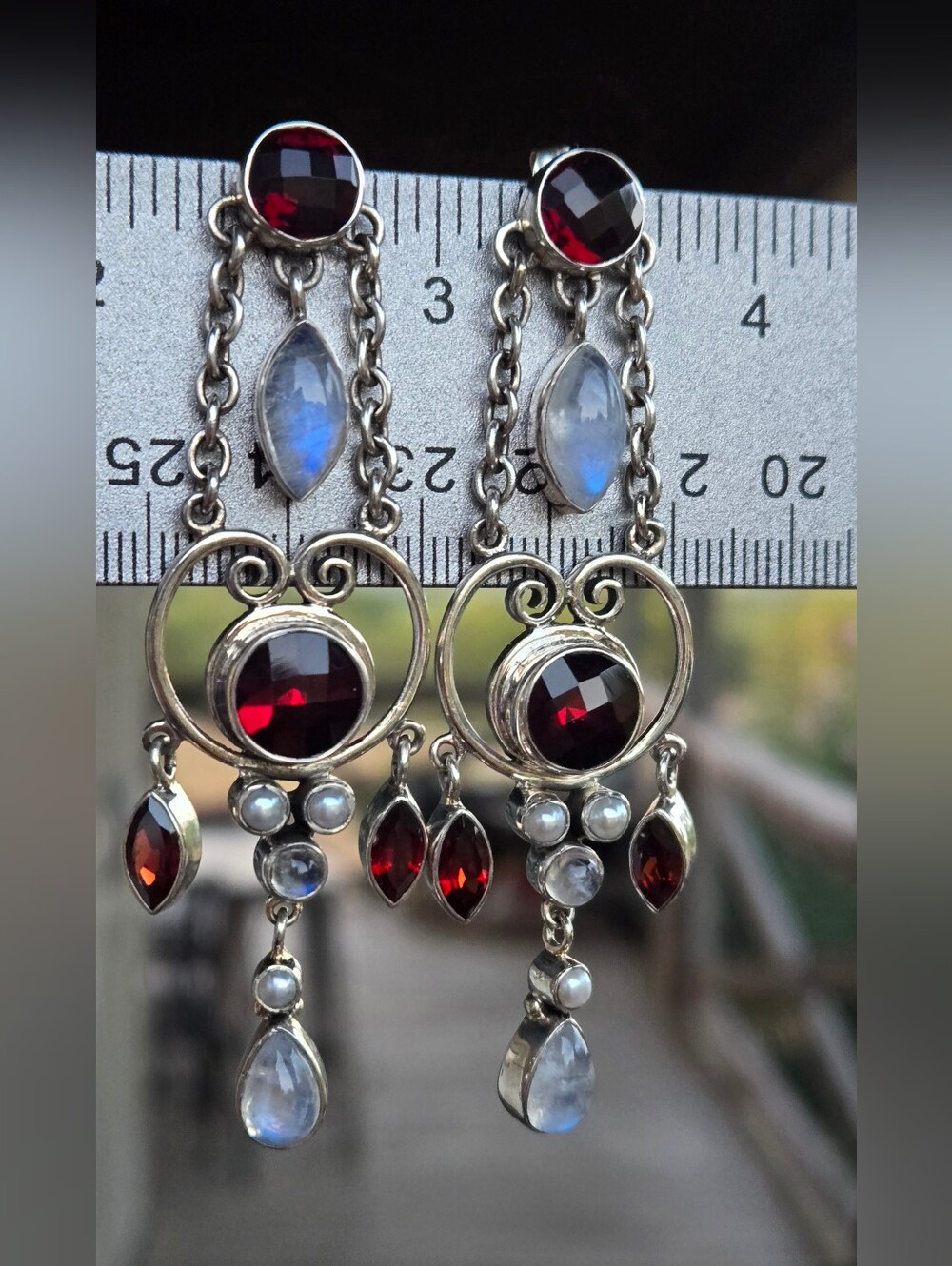 Nicky Butler Garnet & Moonstone 925 Sterling Silver Earrings Designer NB 3" - Picture 4 of 9